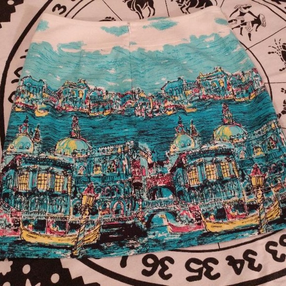Talbots Blue Cotton A-line Skirt Venice Scene - 4P - Picture 7 of 7